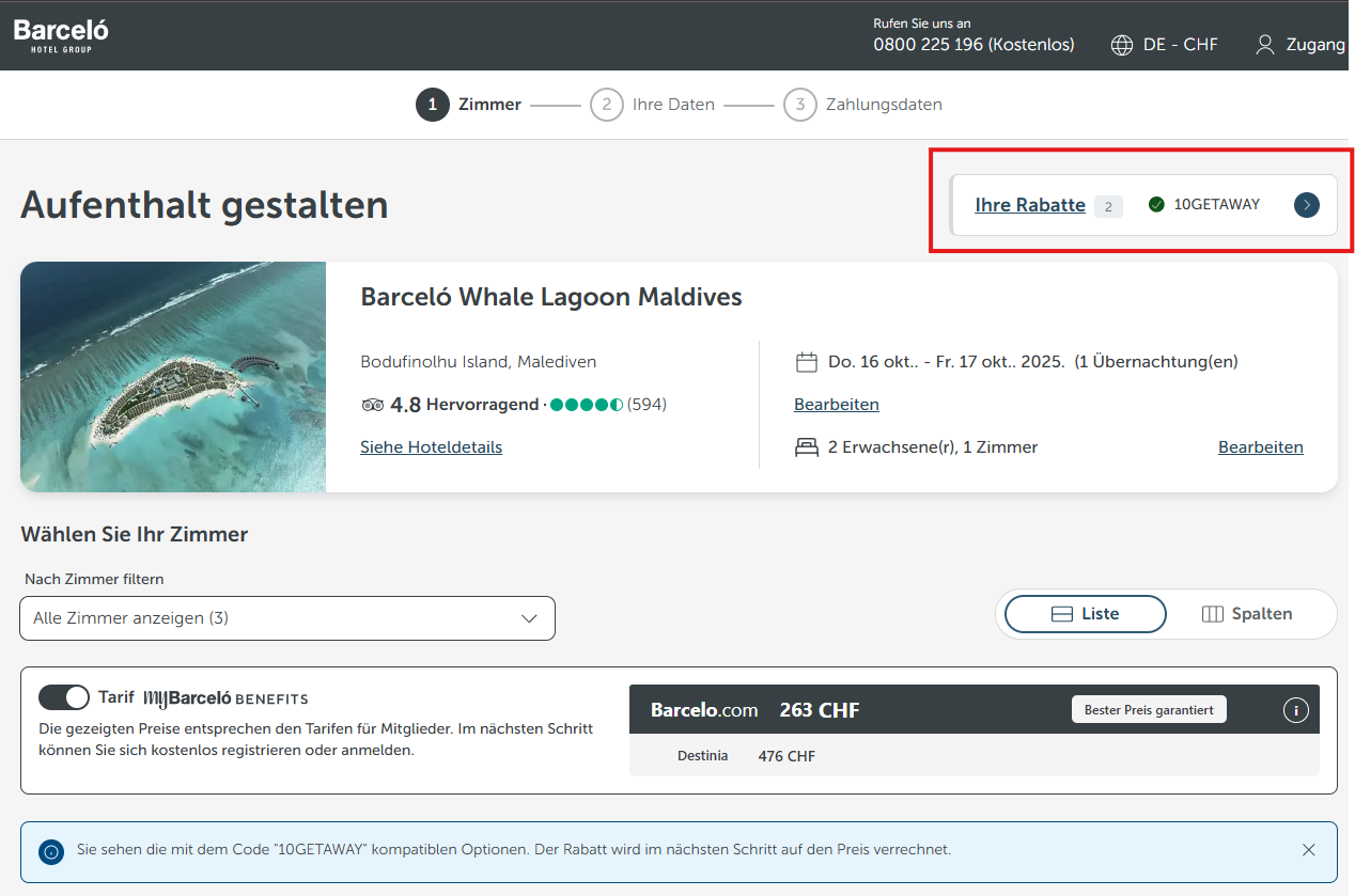 Barceló Code einlösen
